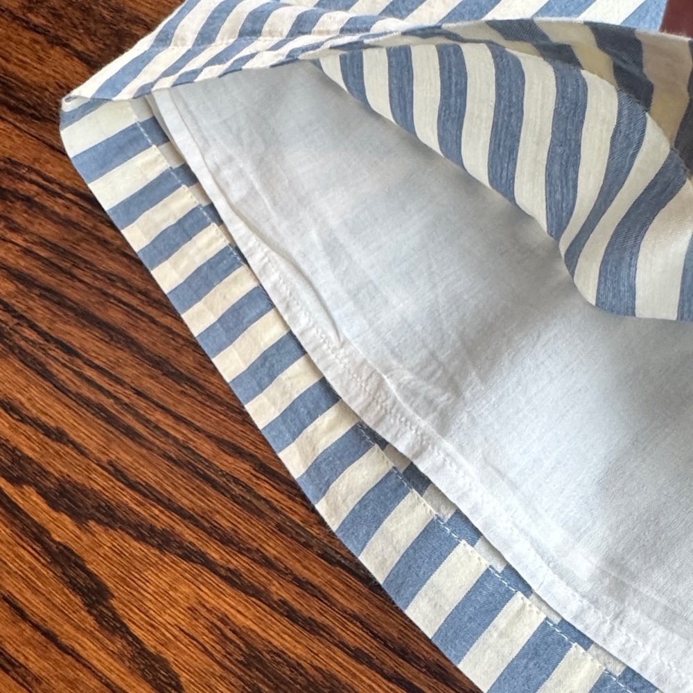Pink Chicken Striped Blue & White Flutter-Sleeve Kids Dress w/ Floral Appliqué - Picture 5 of 7